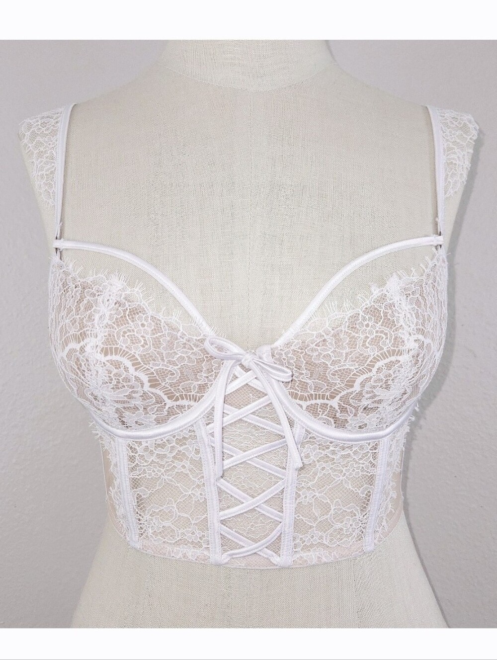Victoria's Secret Wicked Lace Up Balconette Bustier Unlined Bra Dream Angels 32C